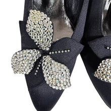 Load image into Gallery viewer, Arsho Stuart Weitzman Black Satin Slingback Heels Size 7.5 AA
