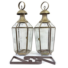 Load image into Gallery viewer, Vintage Brass &amp; Glass Lanterns Pair 18”
