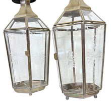 Load image into Gallery viewer, Vintage Brass &amp; Glass Lanterns Pair 18”
