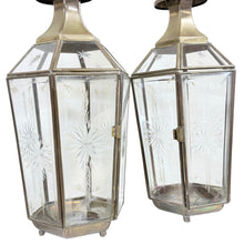 Load image into Gallery viewer, Vintage Brass &amp; Glass Lanterns Pair 18”
