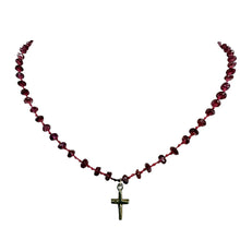 Load image into Gallery viewer, HandKnotted Garnet Rondelle Bead Cross Necklace – 14/20 Gold Fill
