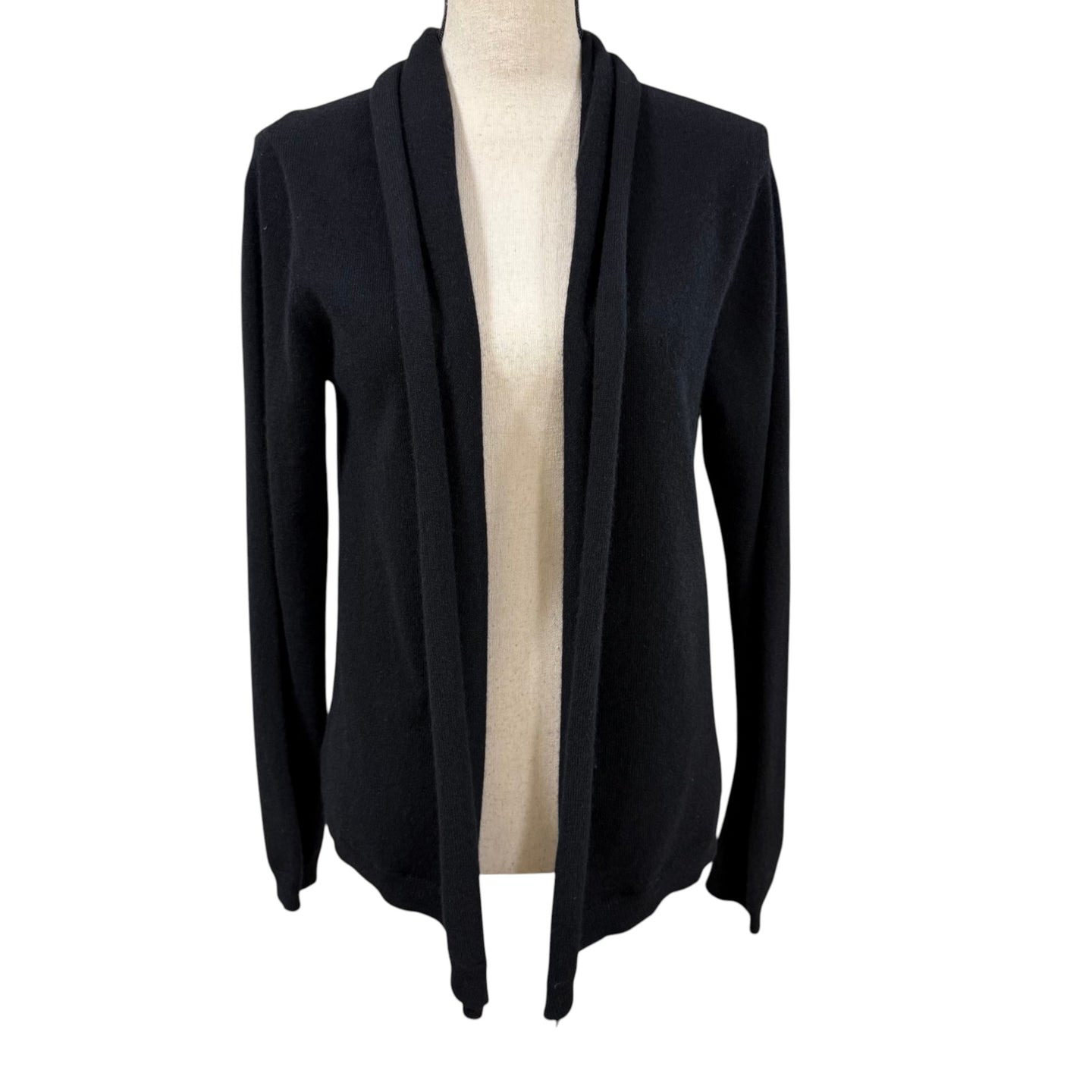 Black 100% Cashmere Open Cardigan Knit Sweater Size Medium