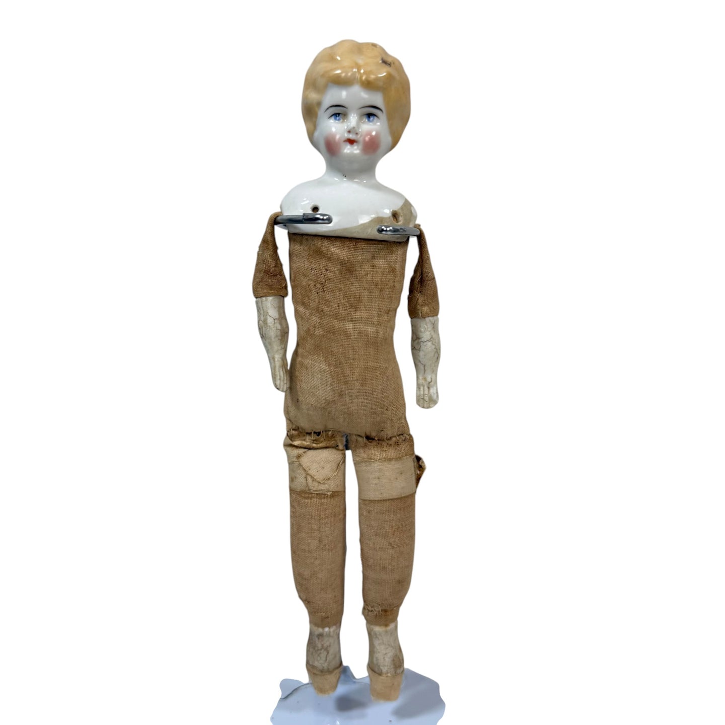 Antique German Bisque/Porcelain Head Doll with Cloth Body