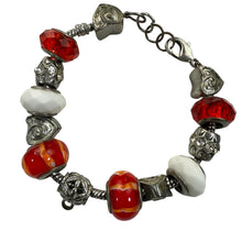 Load image into Gallery viewer, Red Art Glass Beads &amp; Hearts Bracelet
