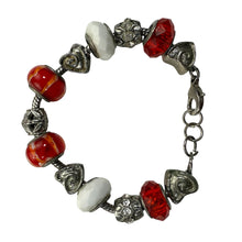 Load image into Gallery viewer, Red Art Glass Beads &amp; Hearts Bracelet
