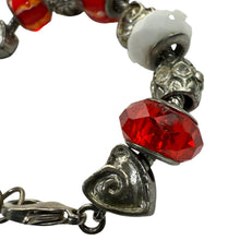 Load image into Gallery viewer, Red Art Glass Beads &amp; Hearts Bracelet
