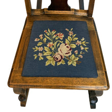 Load image into Gallery viewer, Children&#39;s Antique Victorian Oak Rocking Chair w Needlepoint Seat
