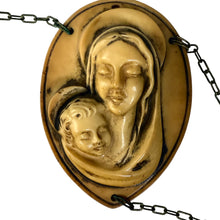 Load image into Gallery viewer, Vintage Jumbo Wall Rosary – Carved Faux Ivory Crucifix, Madonna &amp; Child, Oversized Catholic Beads
