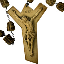 Load image into Gallery viewer, Vintage Jumbo Wall Rosary – Carved Faux Ivory Crucifix, Madonna &amp; Child, Oversized Catholic Beads
