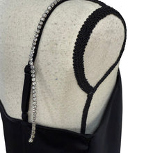 Load image into Gallery viewer, Black Satin Cowl Neck Tank Top with Rhinestone Straps Size Small

