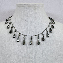 Load image into Gallery viewer, Vintage 1930s Gunmetal Faux Pearl Teardrop Cascade Fringe Choker Necklace
