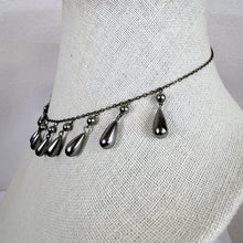 Load image into Gallery viewer, Vintage 1930s Gunmetal Faux Pearl Teardrop Cascade Fringe Choker Necklace
