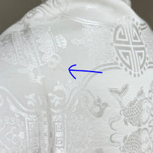 Load image into Gallery viewer, Vintage 100% Silk White Asian Jacquard Fringe Shawl Scarf 67” x 13.5” Longevity &amp; Fish
