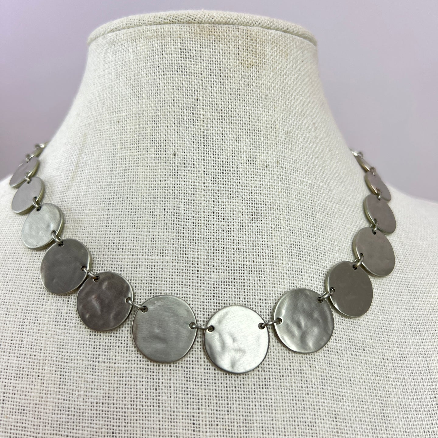 Silver Tone Disk Chain Necklace 16