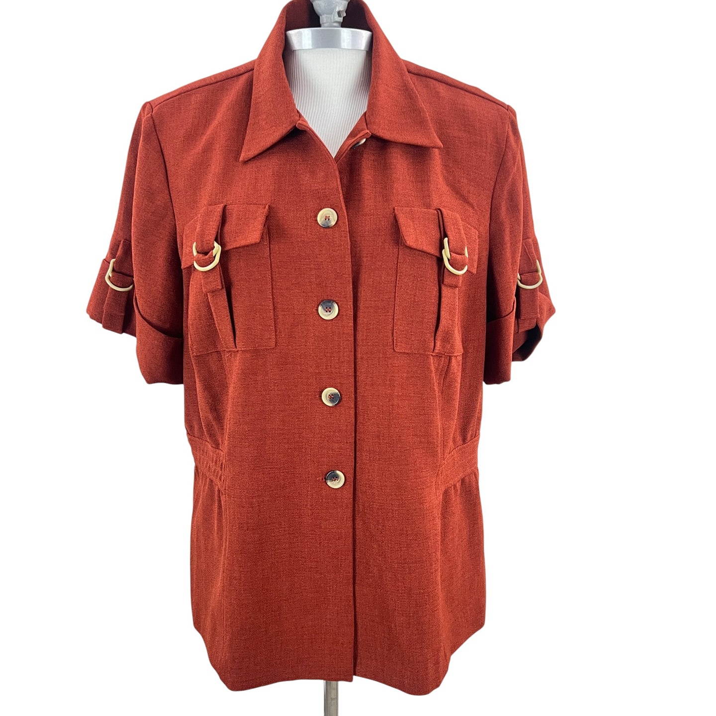 Vintage Orange Safari Style Button Up Shirt Size 16