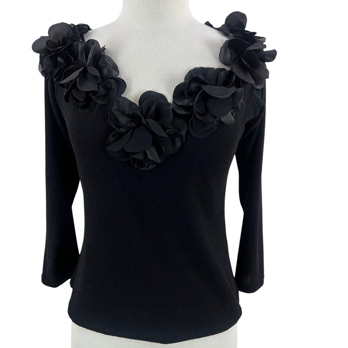 Vintage Black Statment Boat Neck Top Size Medium