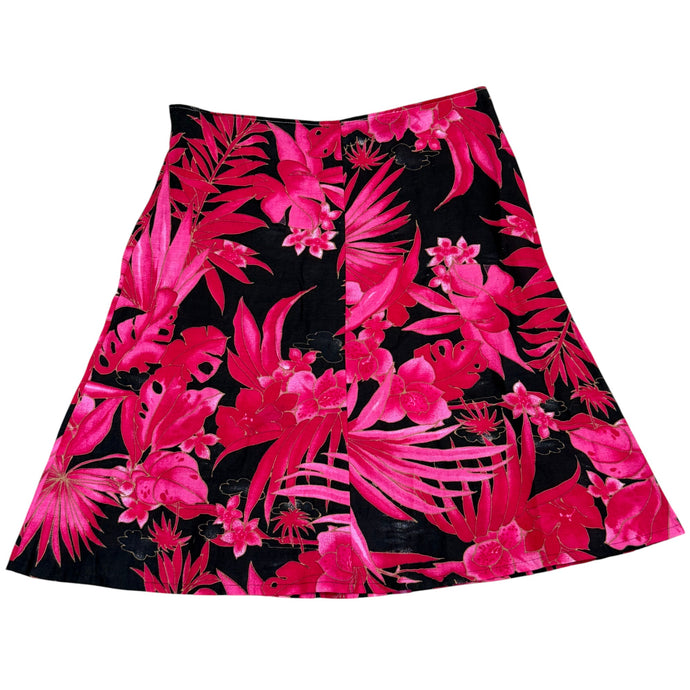 VTG  Cotton Linen Floral A-line Midi Skirt Large