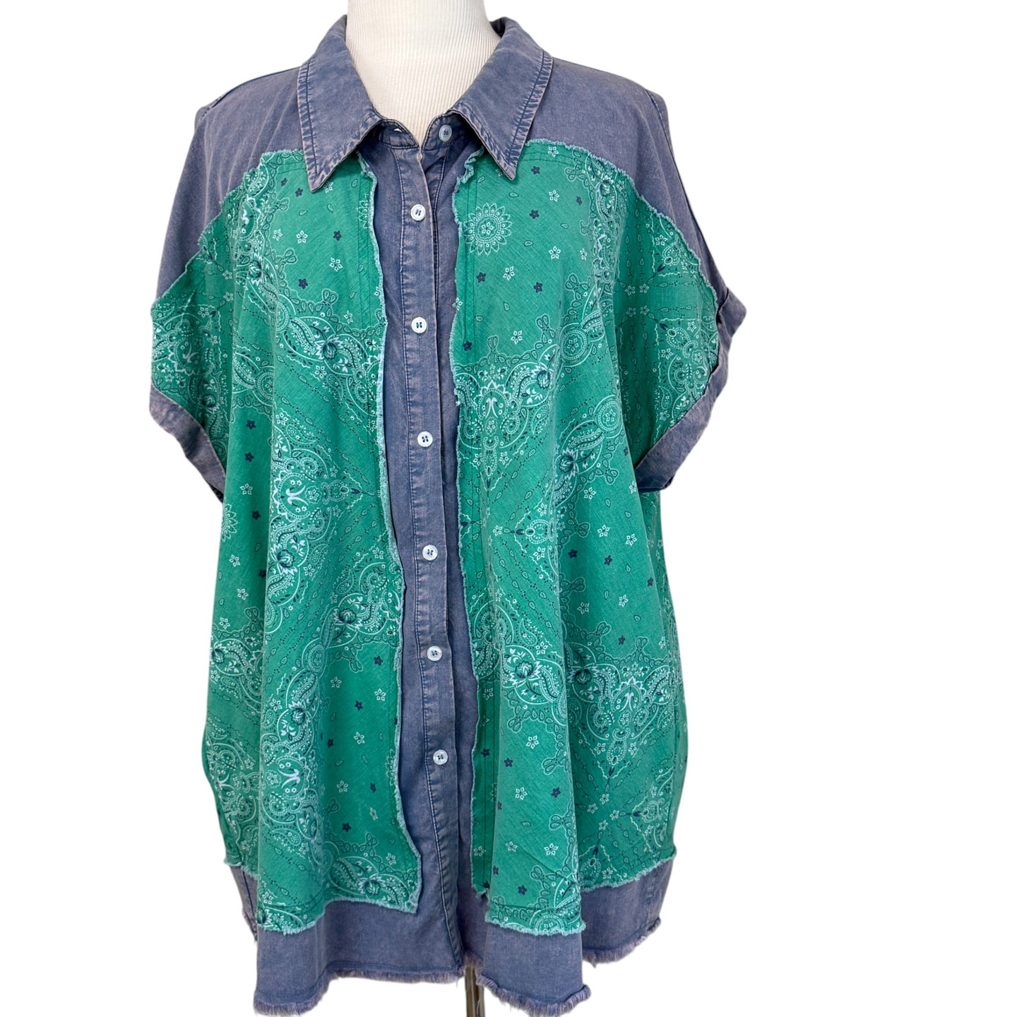 Oli & Hali Denim Bandana Relaxed Fit Button Up Shirt Size Large
