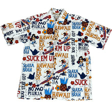 Load image into Gallery viewer, Go Barefoot Pidgin English White Aloha Shirt Size Medium
