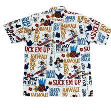 Load image into Gallery viewer, Go Barefoot Pidgin English White Aloha Shirt Size Medium

