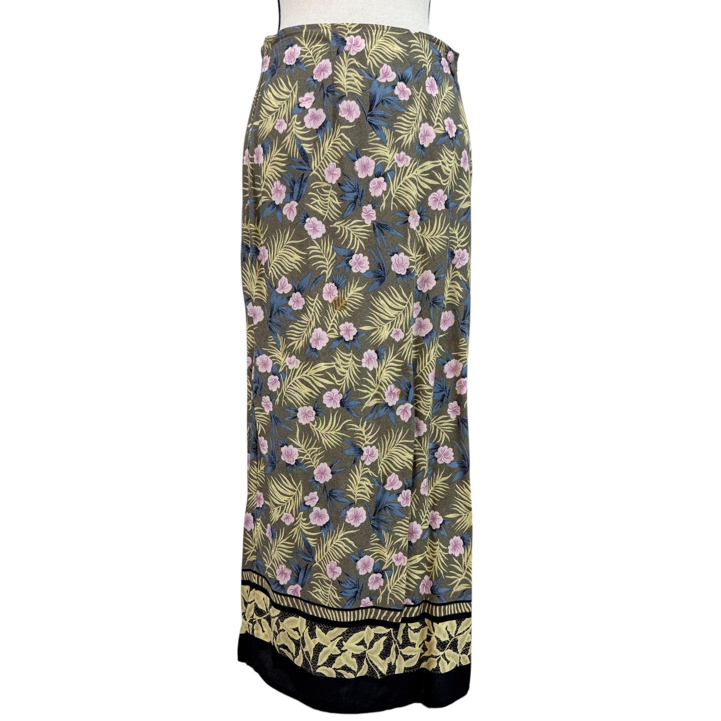 90s Long Floral Rayon Faux Wrap Skirt Small