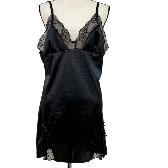 Black Nylon & Lace Trimmed Slip Nighty Size XL