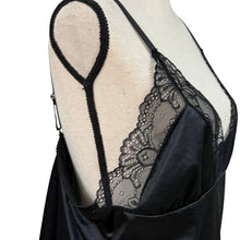 Load image into Gallery viewer, Black Nylon &amp; Lace Trimmed Slip Nighty Size XL
