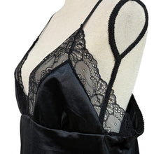 Load image into Gallery viewer, Black Nylon &amp; Lace Trimmed Slip Nighty Size XL
