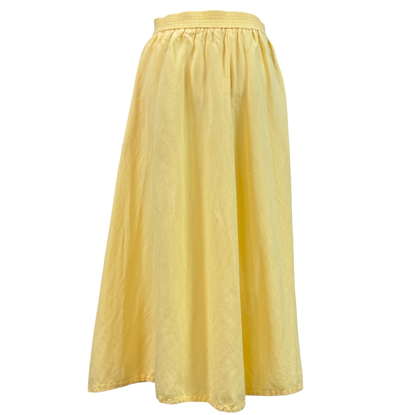 90s Long Pale Yellow Linen Rayon Skirt w Pockets Size 10