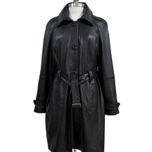 Load image into Gallery viewer, Genuine Lambskin Leather Trench Coat Belted Black Jacket L
