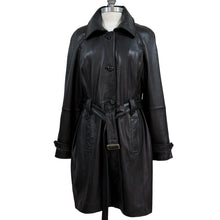 Load image into Gallery viewer, Genuine Lambskin Leather Trench Coat Belted Black Jacket L
