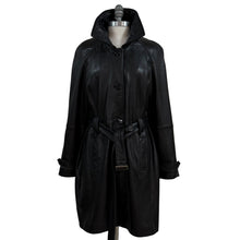 Load image into Gallery viewer, Genuine Lambskin Leather Trench Coat Belted Black Jacket L
