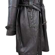 Load image into Gallery viewer, Genuine Lambskin Leather Trench Coat Belted Black Jacket L
