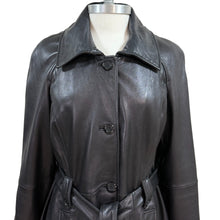 Load image into Gallery viewer, Genuine Lambskin Leather Trench Coat Belted Black Jacket L
