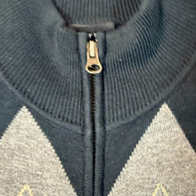 Load image into Gallery viewer, Full Zip Argyle Sweater Black Gray Cotton Knit 2XL Tall
