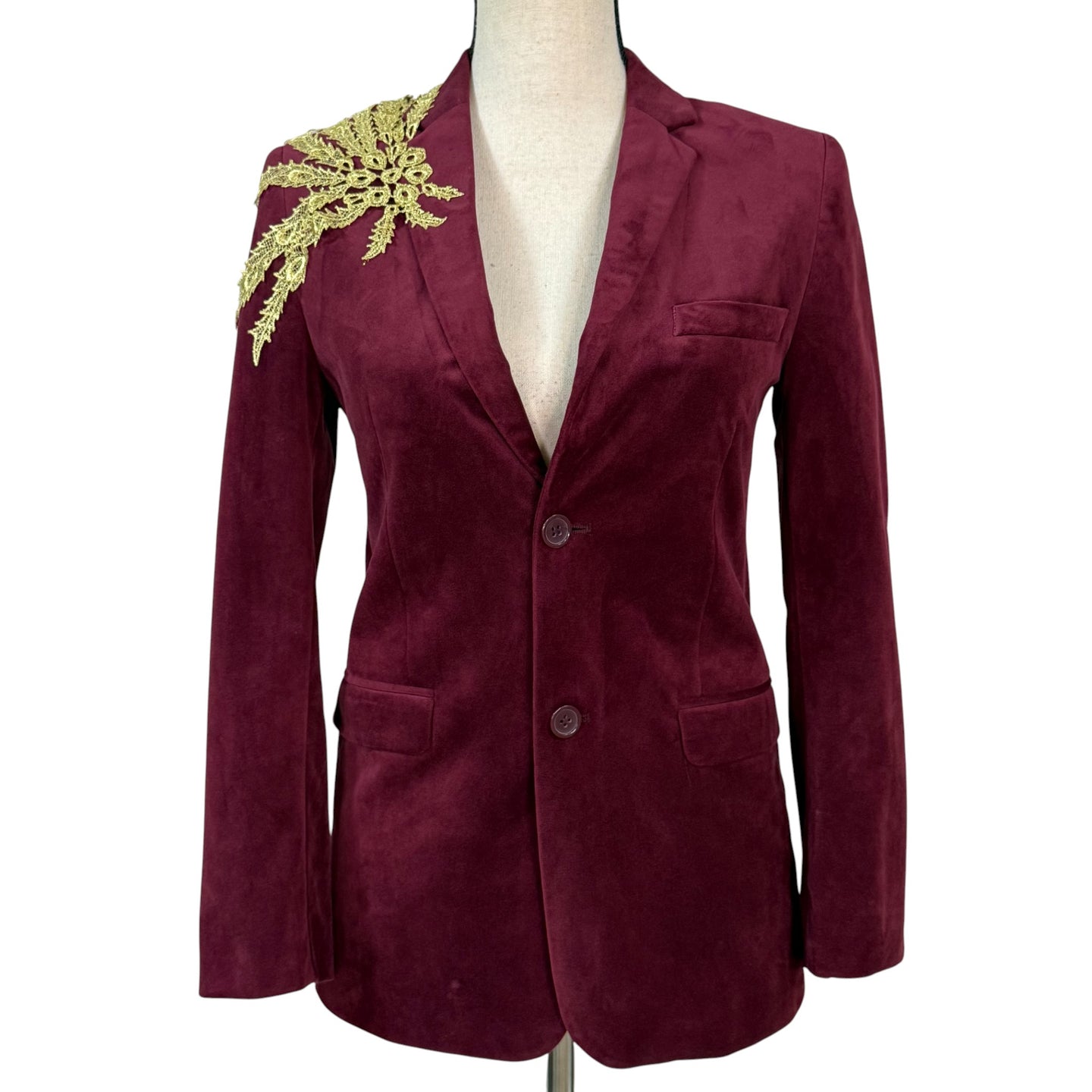 VTG Isaac Mizrahi Burgundy Velvet Blazer Size XS