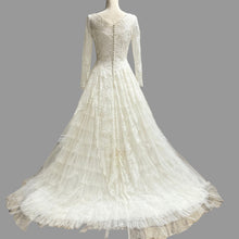 Load image into Gallery viewer, 50s Lace Wedding Dress with Illusion Neckline &amp; Train
