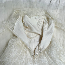 Load image into Gallery viewer, Vintage 50s Ivory Lace Wedding Gown Illusion Neckline
