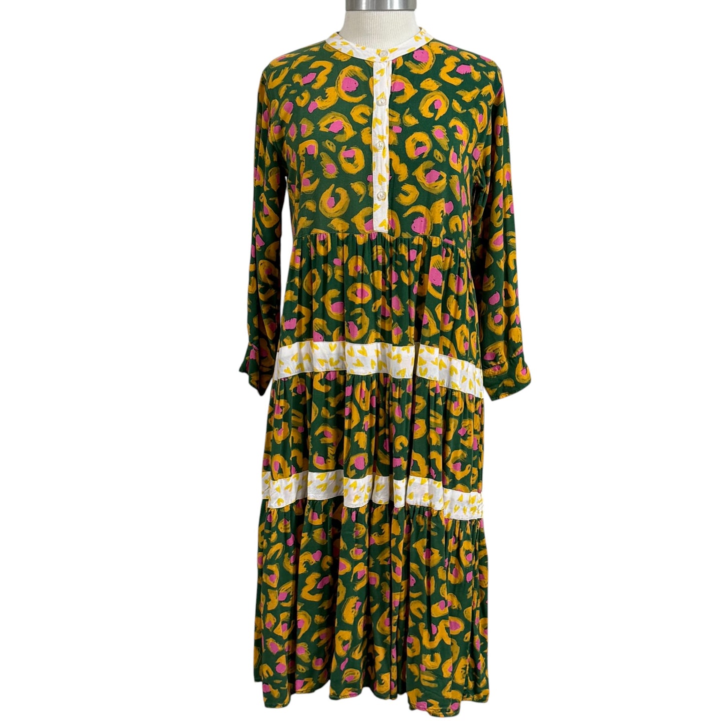 Briton Court Boho Dress Abstract Floral Print Tiered Midi 100 Rayon Large