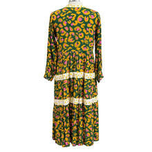 Load image into Gallery viewer, Briton Court Boho Dress Abstract Floral Print Tiered Midi 100 Rayon Large
