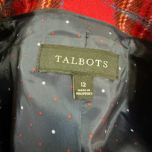 Load image into Gallery viewer, Talbots Red Tartan Plaid Wool Blend Two Button Blazer Holiday Size 12
