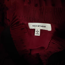 Load image into Gallery viewer, Max Studio Burgundy Swiss Dot Pleated Ruffle Neck Tie Bow Blouse Size L
