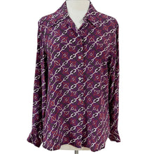 Load image into Gallery viewer, Purple Silk Chain Link Print Long Sleeve Button Down Blouse
