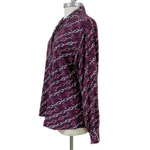 Load image into Gallery viewer, Purple Silk Chain Link Print Long Sleeve Button Down Blouse

