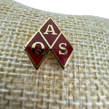 Load image into Gallery viewer, Vintage QAS Red Enamel Gold Tone Lapel Pin Badge Collectible Letter Symbol Brooch
