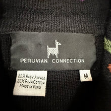 Load image into Gallery viewer, Peruvian Connection Black Baby Alpaca Floral Embroidered Cardigan Sweater
