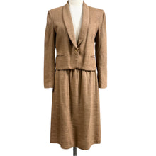 Load image into Gallery viewer, VTG 80s does 60s Flax Rayon Shawl Collar Skirt Suit Set
