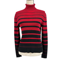 Load image into Gallery viewer, 90s Black &amp; Red Striped Cotton Turtleneck Sweater Size Large
