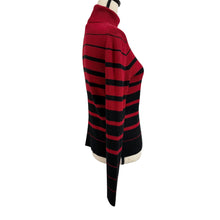 Load image into Gallery viewer, 90s Black &amp; Red Striped Cotton Turtleneck Sweater Size Large
