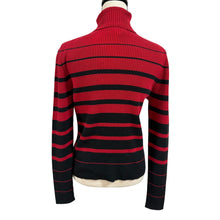 Load image into Gallery viewer, 90s Black &amp; Red Striped Cotton Turtleneck Sweater Size Large
